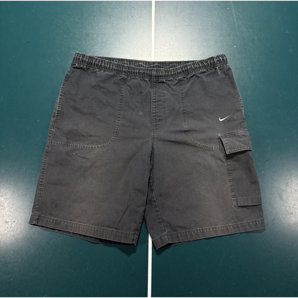 Vintage Nike Cargo Shorts Men's XL Sun Faded Black Baggy Mini Swoosh Canvas Y2K